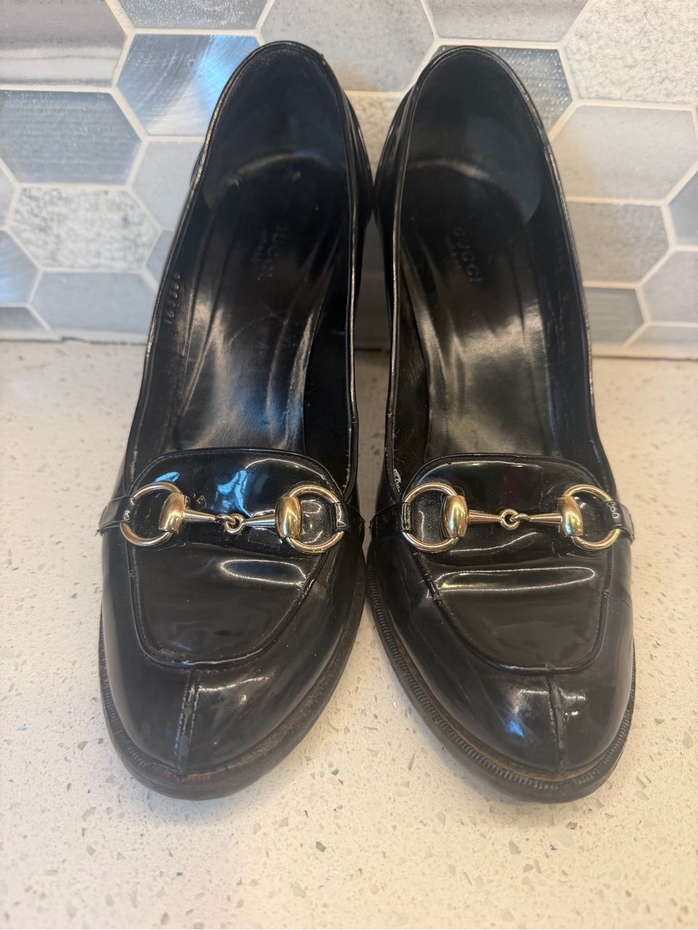Gucci Black Patent Leather Horsebit Loafers